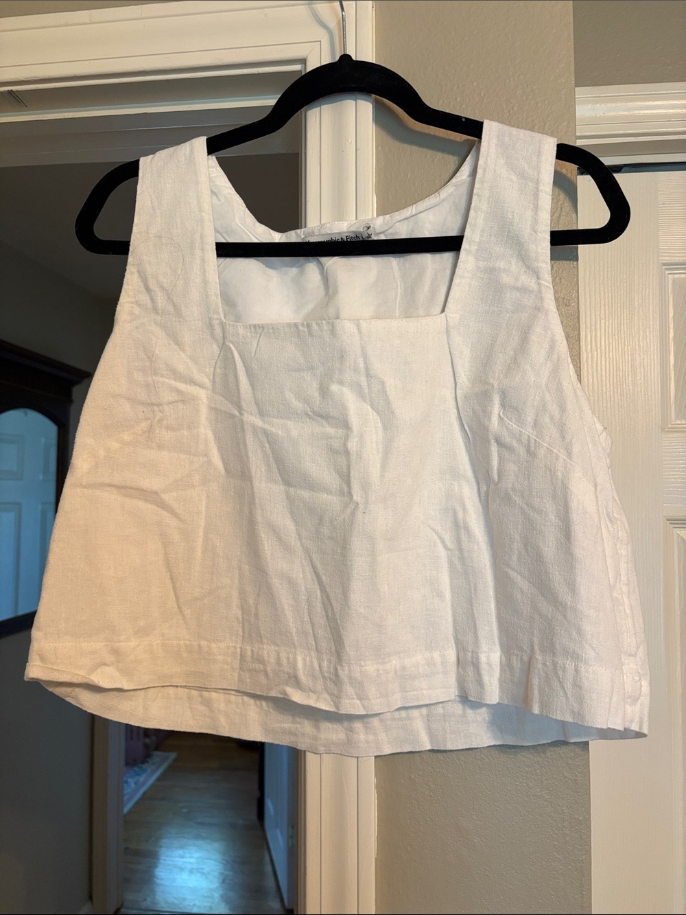 White Linen Square-Neck  Tank Top